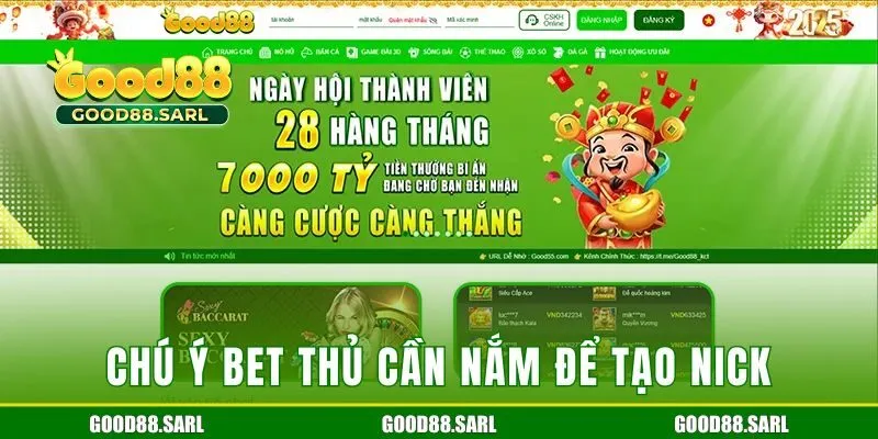 Chú ý bet thủ cần nắm để tạo nick thành công